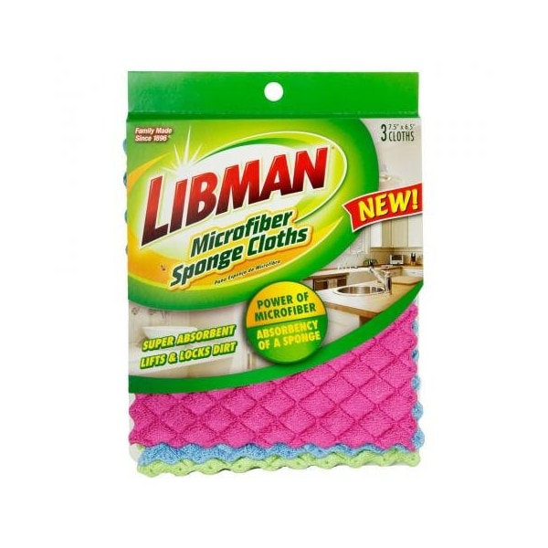 Libman Commercial Microfiber Sponge Cloths, Multicolor -